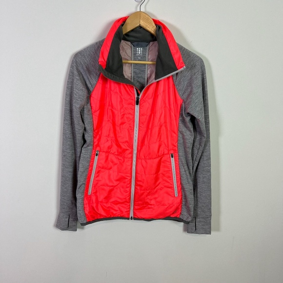 Title Nine Women’s Gray and Neon Coral Long Sleeve Zip Up Lightweight Jacket - Picture 1 of 6